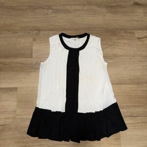 Calvin Klein Black and White Pleated Sleeveless Blouse